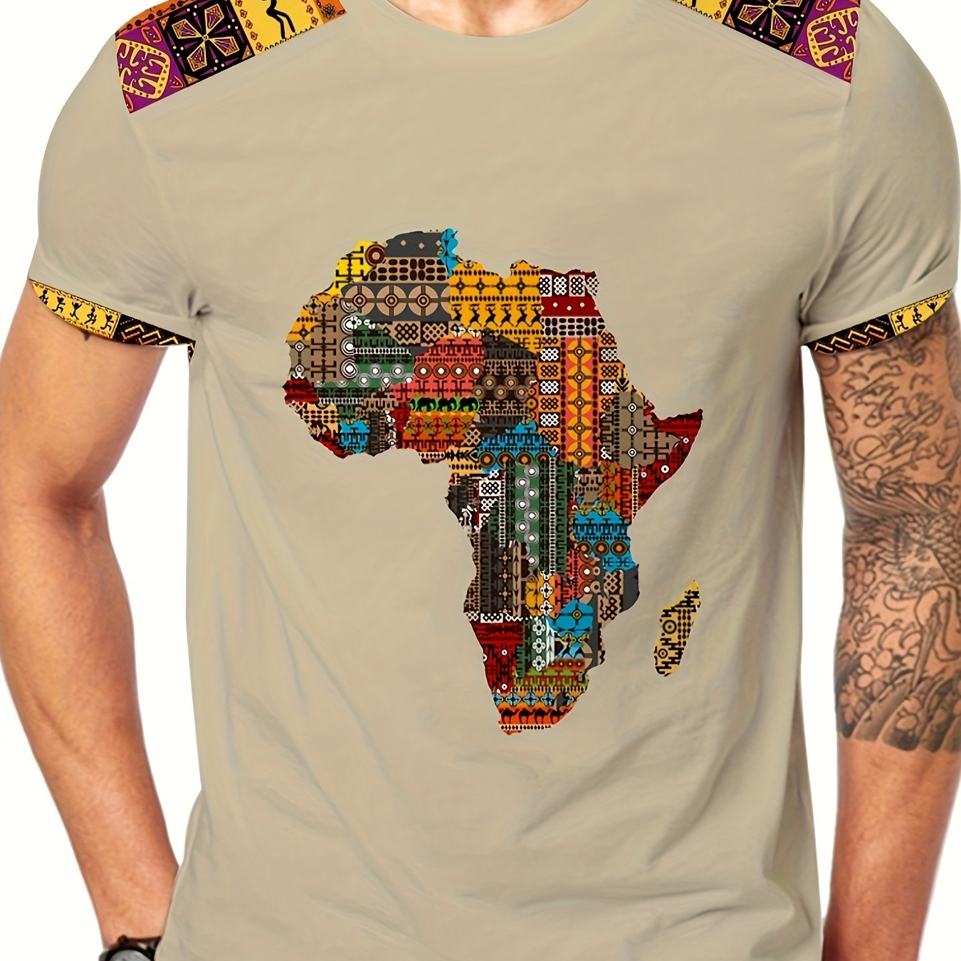 

Men's Fashion Map Pattern Short-sleeved 3d Africa Continent Printed Short-sleeved Sports Casual Short-sleeved, Fashionable Interest T-shirt