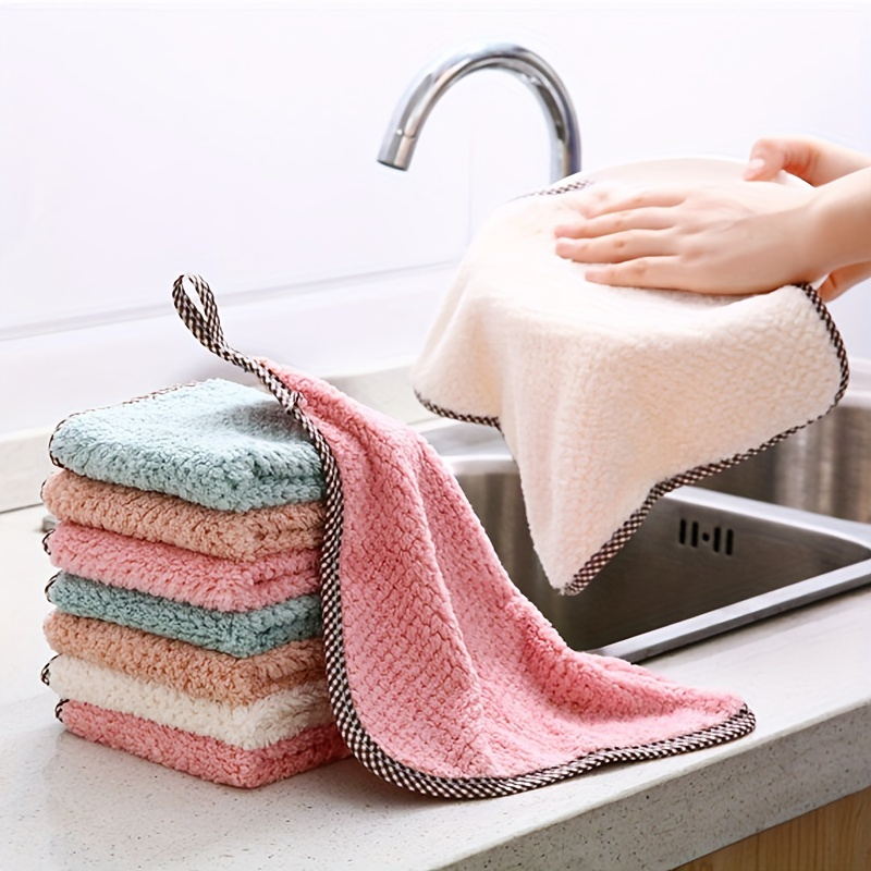 6pcs Soft Absorbent Dish Towels Washclothes Quick Drying Dish Rags Reusable  coral fleece hand towel Home Kitchen Cleaning Cloths