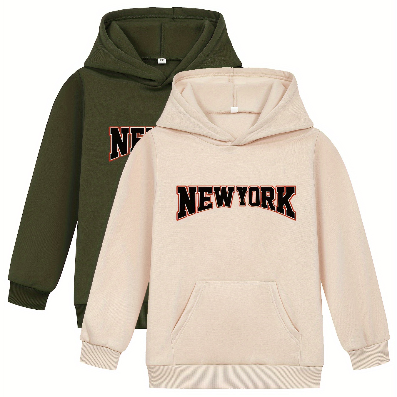 

2pcs Boys New York Letter Print Casual Pullover Long Sleeve Hoodies With Kangaroo Pocket, Boys Sweatshirt For Winter Fall, Kids Hoodie Tops Outdoor