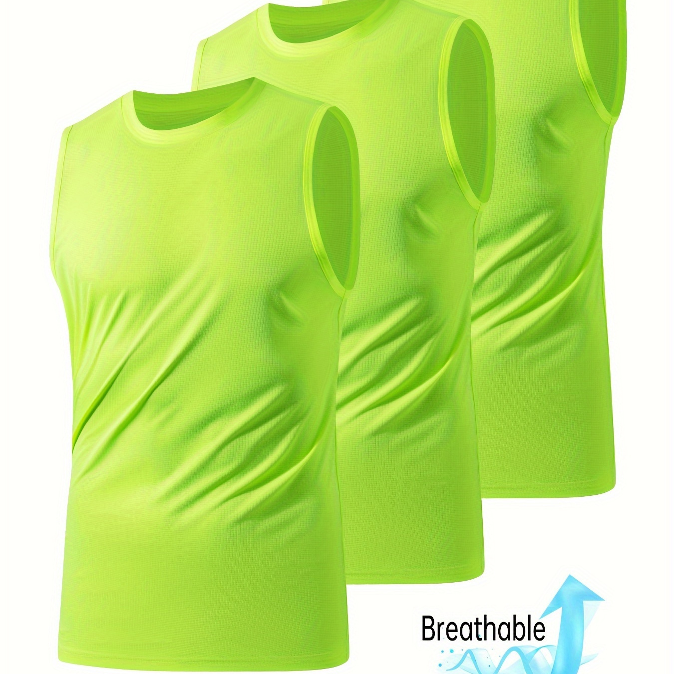 

3 Pcs Men's Solid Tank Top, Active Crew Neck Breathable Sleeveless Top, Men's Clothing For Spring Summer Outdoor
