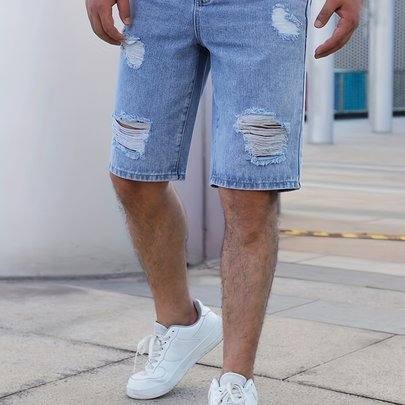 

Men's New Washed Ripped Denim Shorts For Spring And Summer, Bermuda Shorts