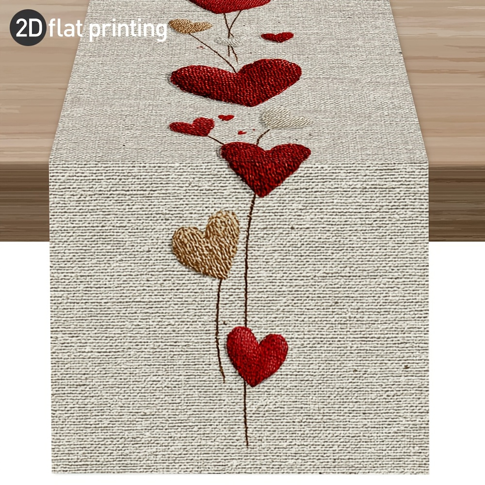 E-shop 1 Stück 2D Flachdruck, Herzförmiges Kaskadenmuster bedruckter Tischläufer, Frühling/Sommer Tischläufer, Neuester Valentinstag Tischläufer,