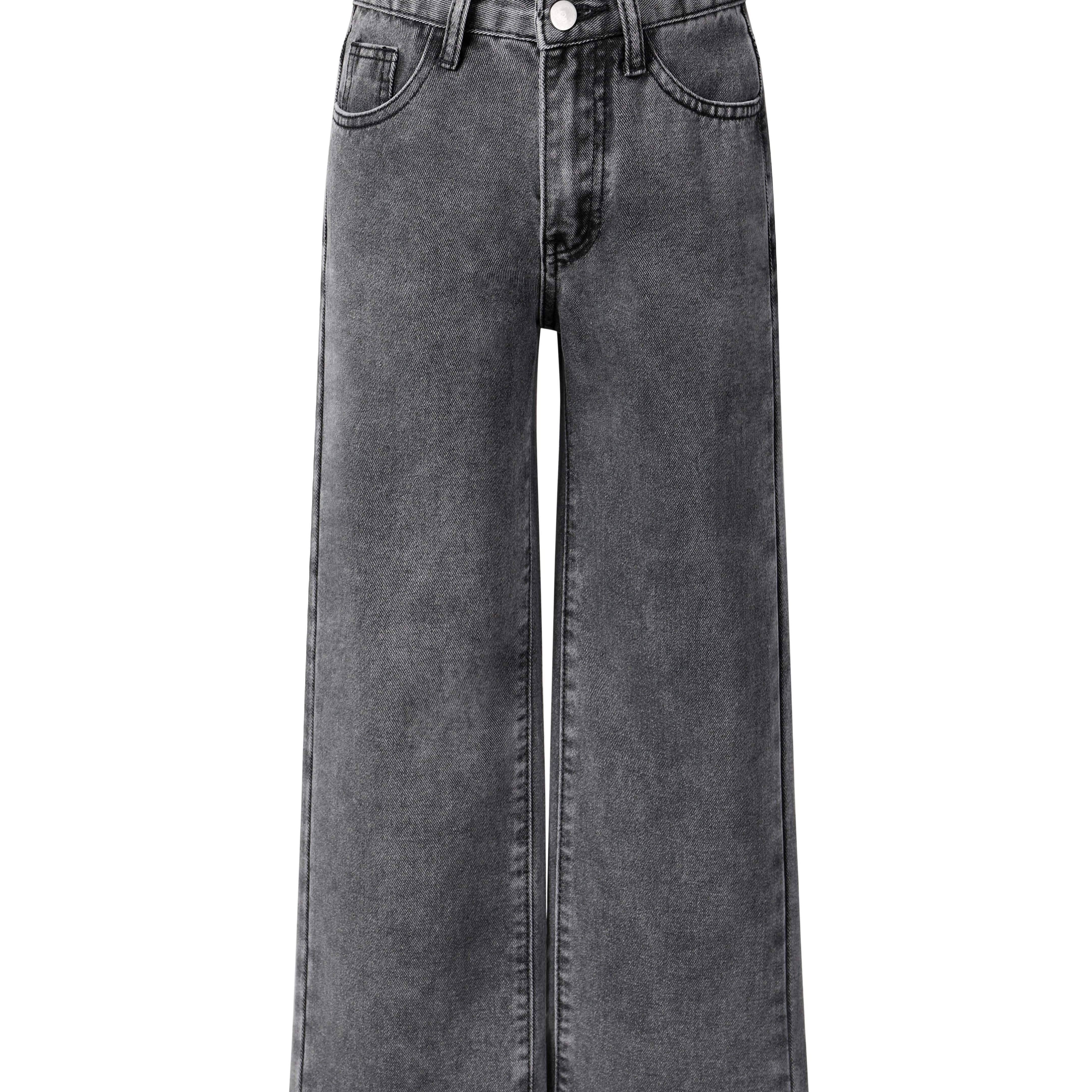 

Girls Solid Long Straight Denim Pants, Stylish Casual Jeans