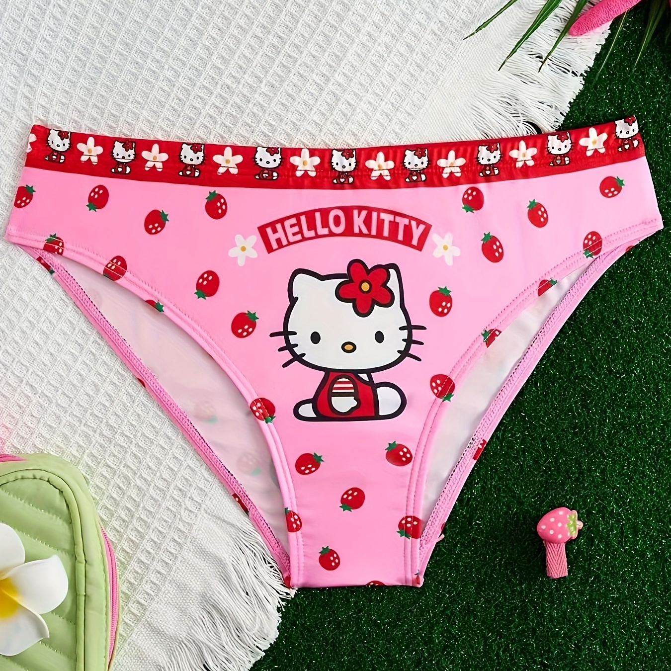 

1pc Sous-vêtement triangle à imprimé floral Sanrio rose hello kt, cadeau d'anniversaire idéal, pour et respirant, adapté à toutes les , convient pour un port décontracté