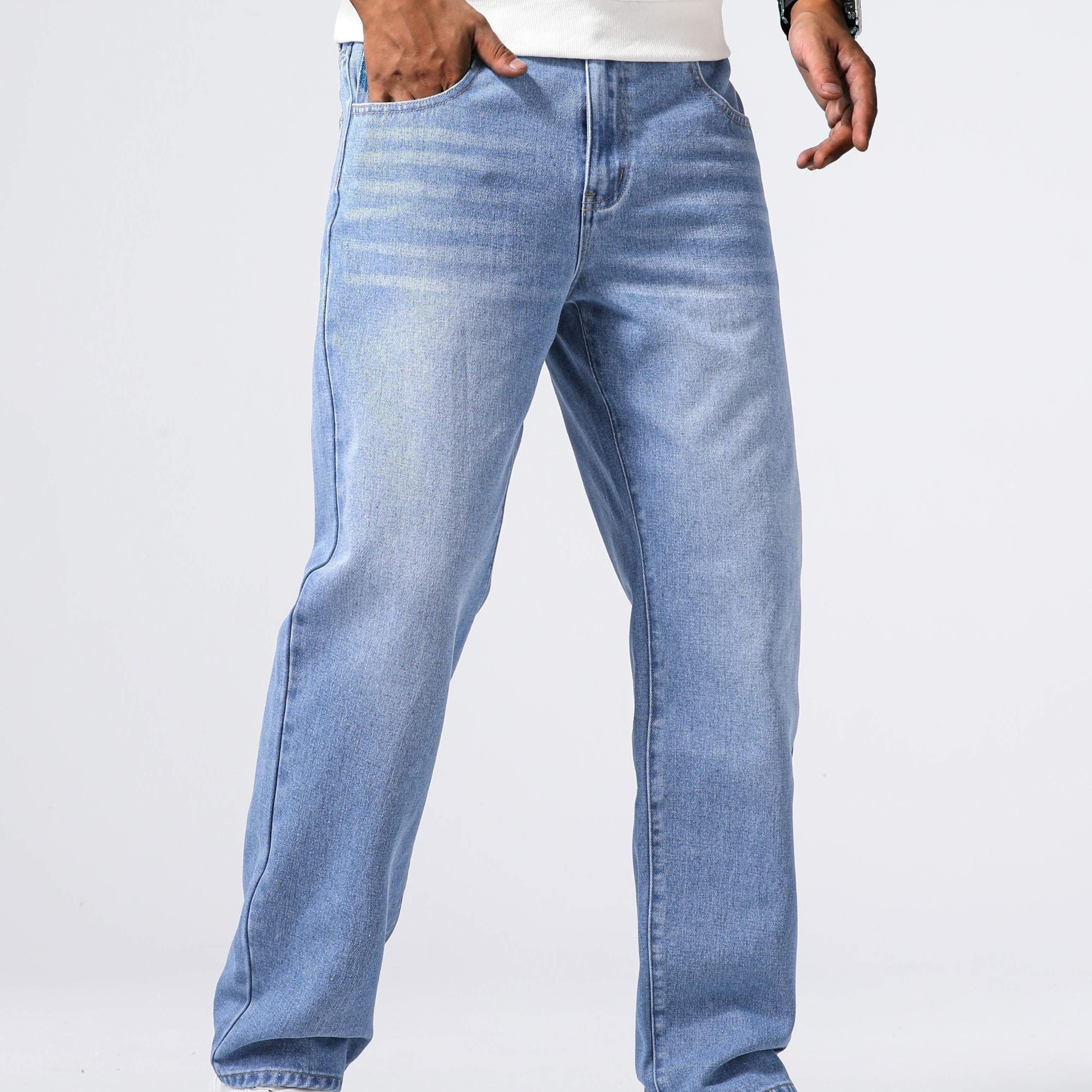 Men's Casual Loose Fit Jeans Street Style Straight Leg Denim - Temu