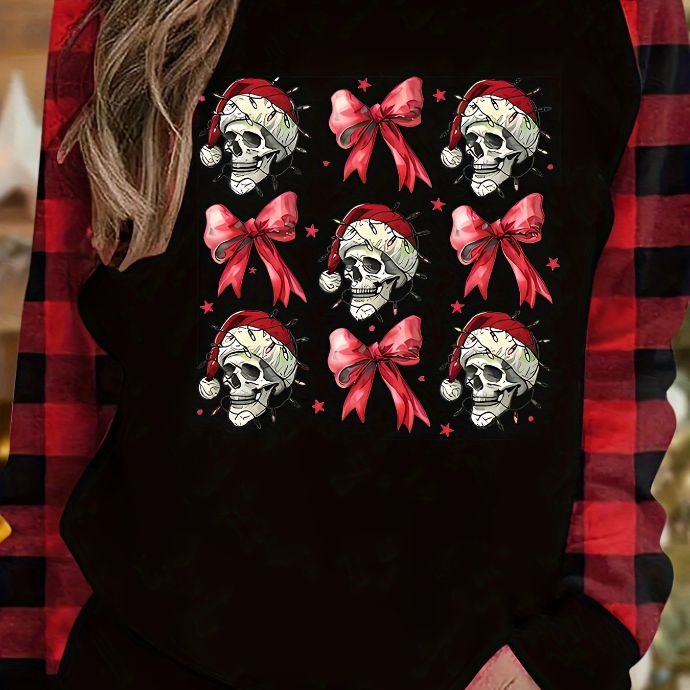 

Skull In Christmas Hat Women' Tee - Long Sleeve, , For Fall &
