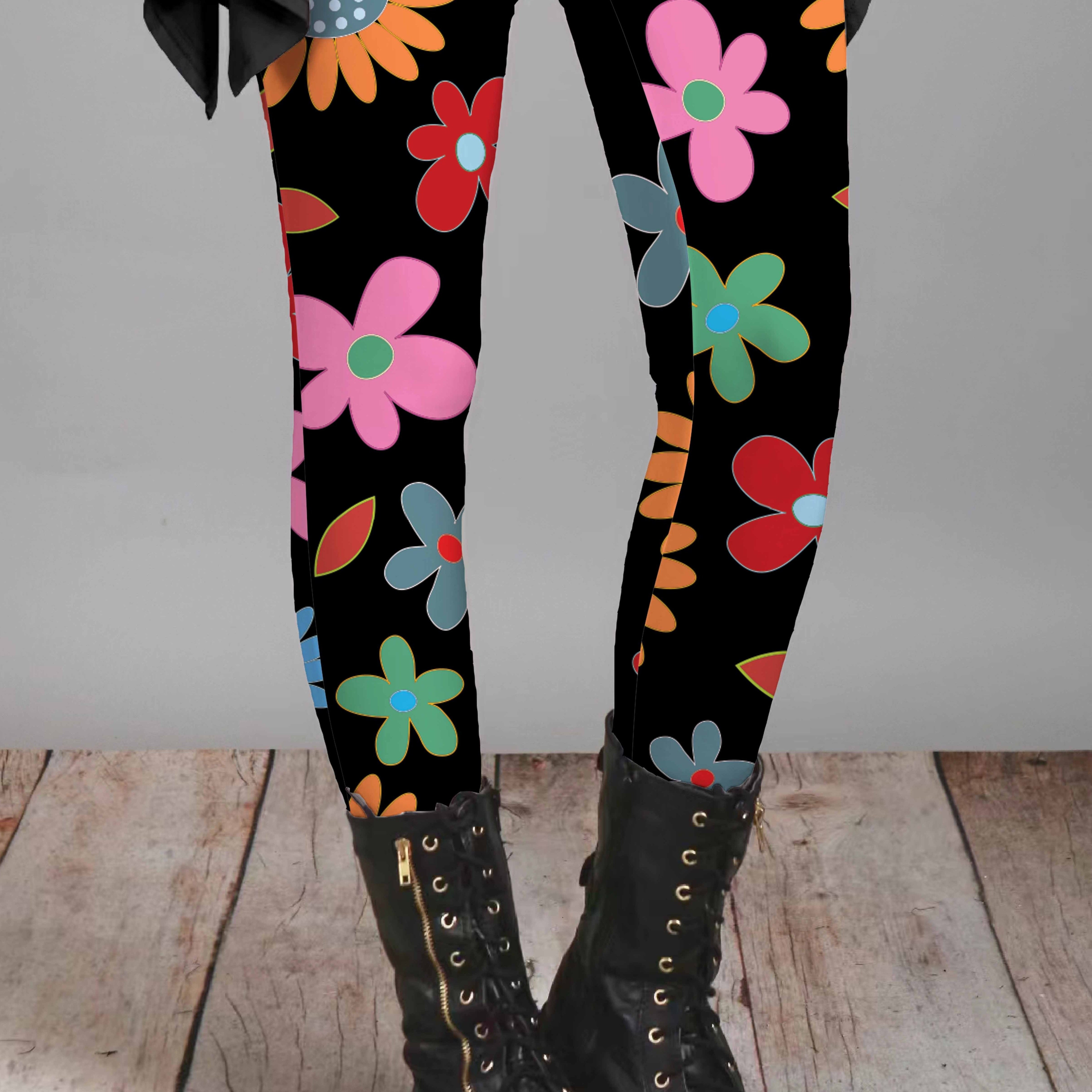 

Leggings Extensibles à Imprimé Floral pour Femmes Grandes Tailles - Taille Élastique Confortable, Fleurs Multicolores Vibrantes, Coupe Décontractée, Mélange de Polyester et Spandex, Lavable en Machine