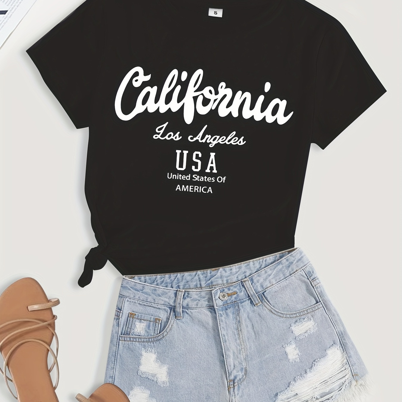 

California Print T-shirt, Short Sleeve Casual Top For Summer & Spring, Women's Clothing
