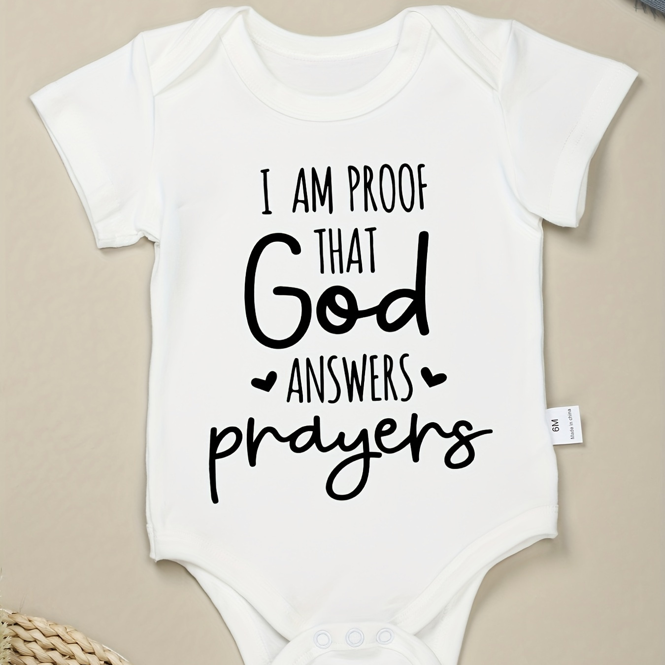 

100% Cotton Baby Bodysuits I Am Proof That God Answers Prayers Letter Printing Comfortable Soft Crew Neck