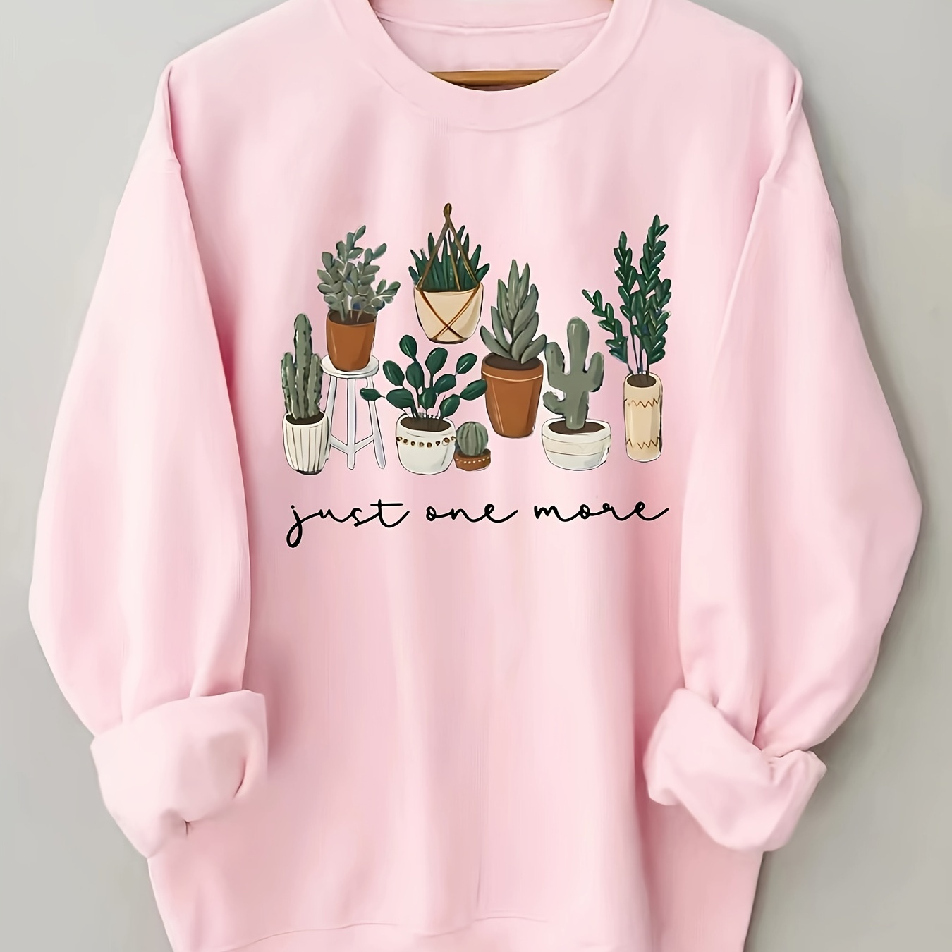 

Plant & Letter Print Sweatshirt, Casual Long Sleeve Crew Neck Sweatshirt For Fall & Winter, Women's Clothing