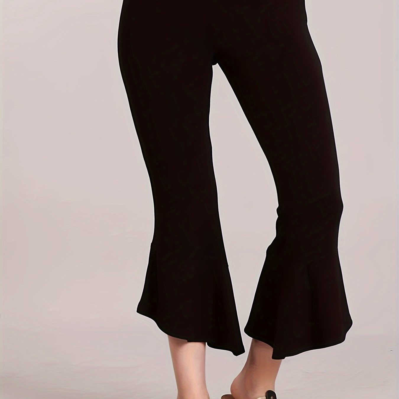 

Asymmetric Hem Flare Leg Pants, Casual Solid Color Cropped Pants For Spring & Summer, Women's Clothing