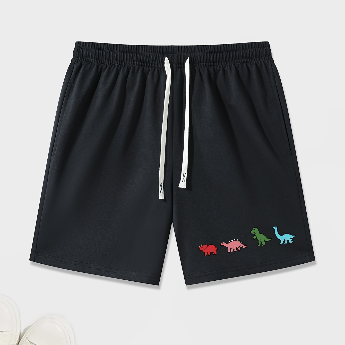 

Everyday Sporty, Men's Casual Athletic Shorts With Geometric Dinosaur Print - Breathable Polyester, Pockets, Machine Washable, Men's, Sports, Casual, Shorts