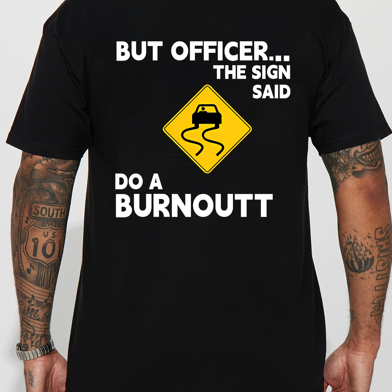 

But Officer Burnoutt Print Men's Crew Neck Fashionable Short Sleeve Sports T-shirt, Comfortable And Versatile, For Summer And Spring, Athletic Style, Comfort Fit T-shirt, As Gifts