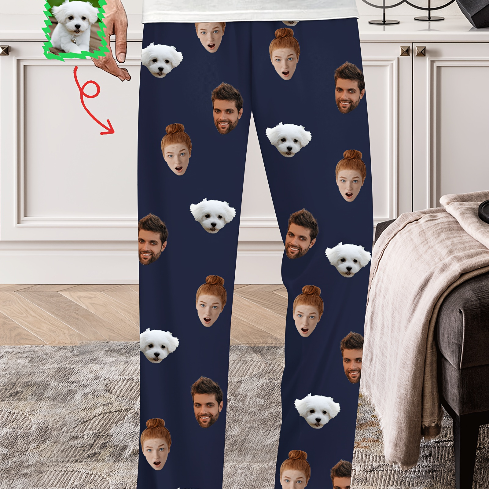 

Custom Photo Men's Pajama Pants - Personalized Sleepwear With Fun Portrait Design, Comfy Polyester , Machine Washable