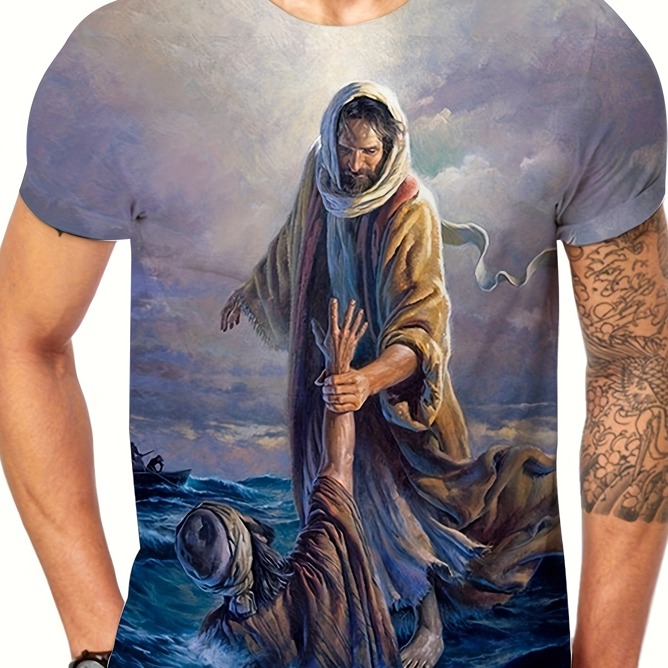 

Men's Scenic Print T-shirt, Casual Short Sleeve Crew Neck Tee, Men's Clothing For Outdoor