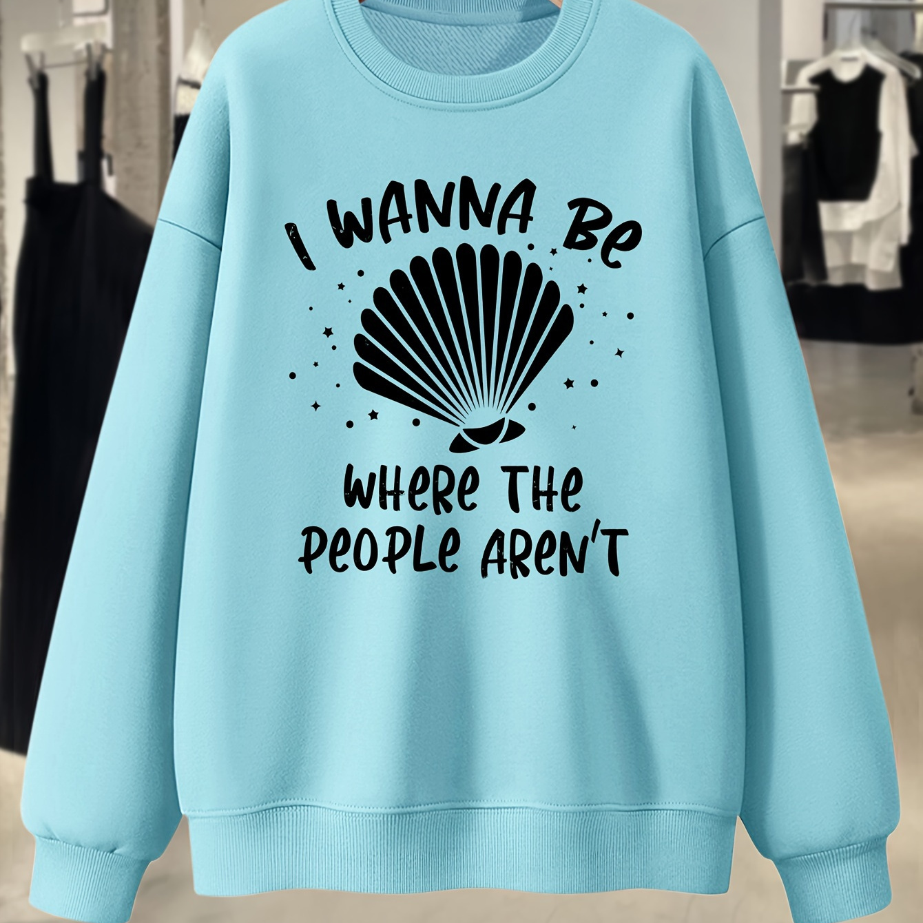 

Plus Size Mermaid Letter Print Sweatshirt, Crew Neck Casual Sweatshirt For Fall & Spring, Women's Plus Size Clothing