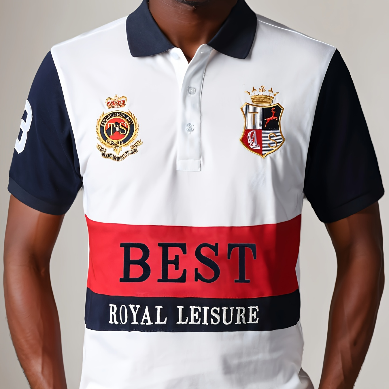 

Stylish Embroidery Men's Short Sleeve Lapel Shirt For Summer Golf, Men's Retro Mature Top