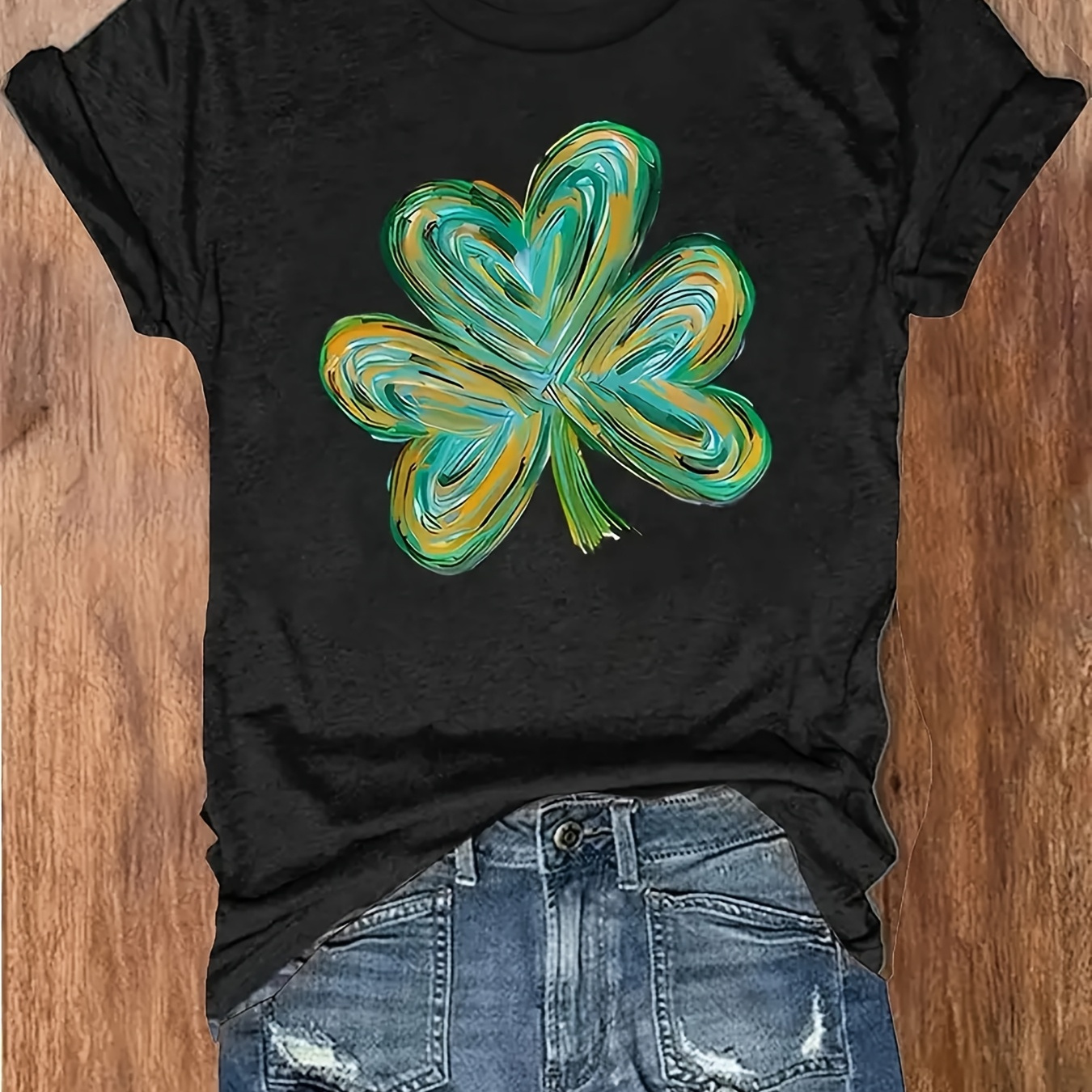 

Women's 's Day Casual Short Sleeve Crew Neck Clover Print T-shirt For