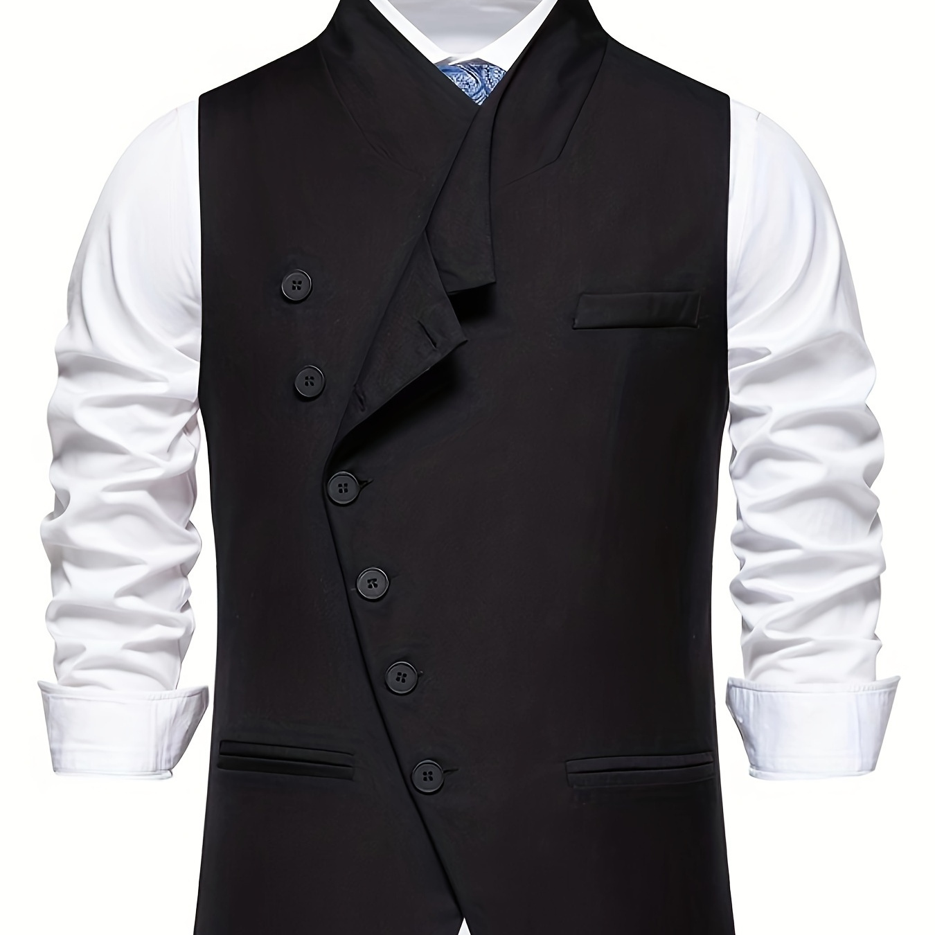 

Men's Casual Slant Single Breasted Dress Waistcoat, Chic V Neck Vest For Performance Wedding Party