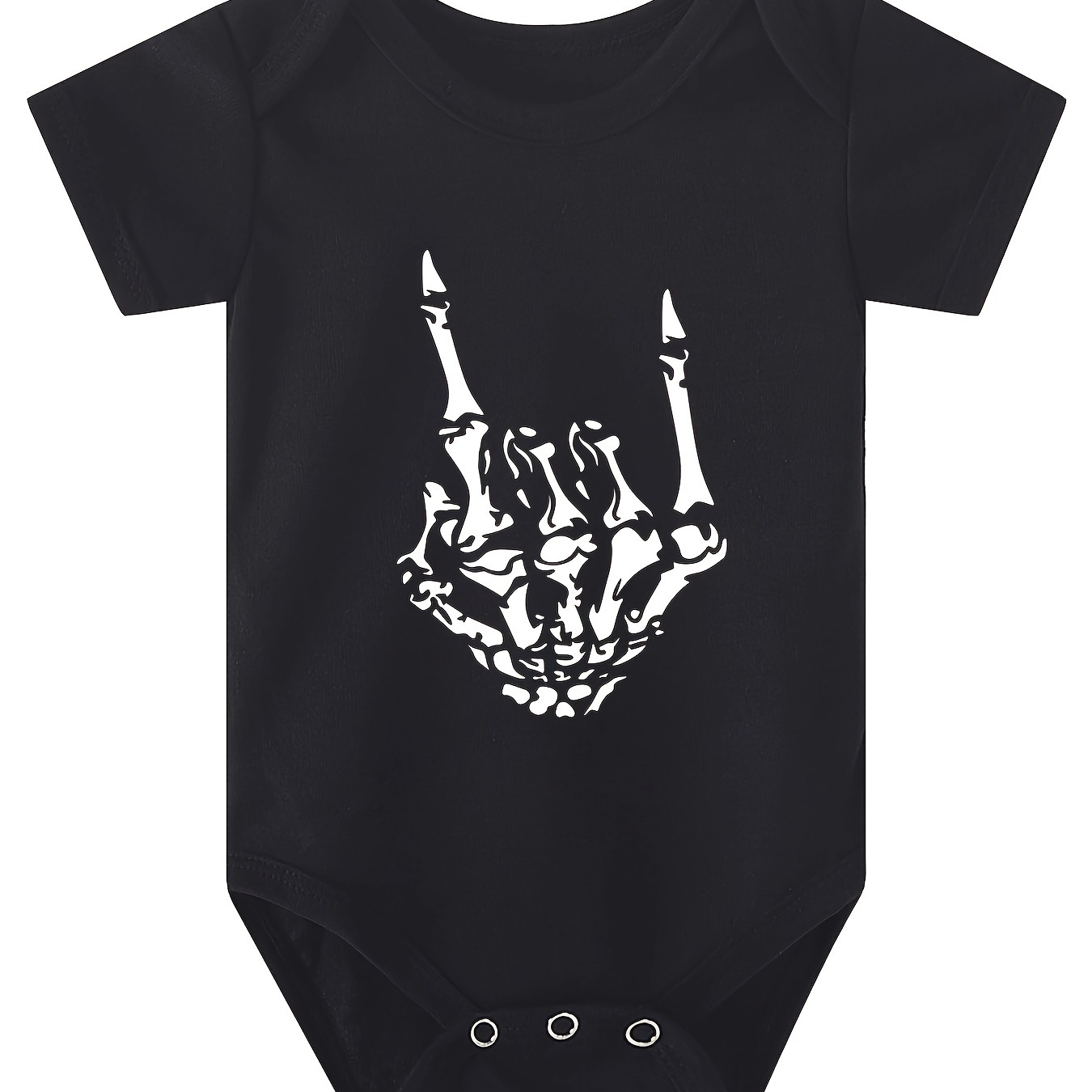 

Baby's Cartoon Skeleton Hand Print Triangle Bodysuit, Comfy Short Sleeve Romper, Toddler & Infant Girl's Onesie For Summer, As Gift