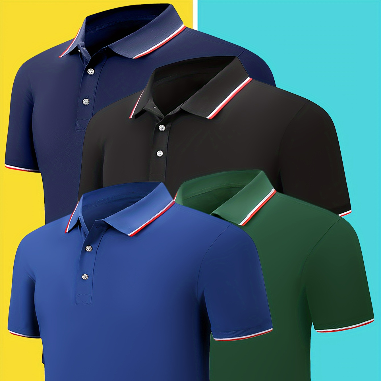 

4pcs Solid Color Golf Shirts For Men - Comfortable Fit Collared Shirts - Short Sleeve Shirts - Perfect For Business & Tennis Training