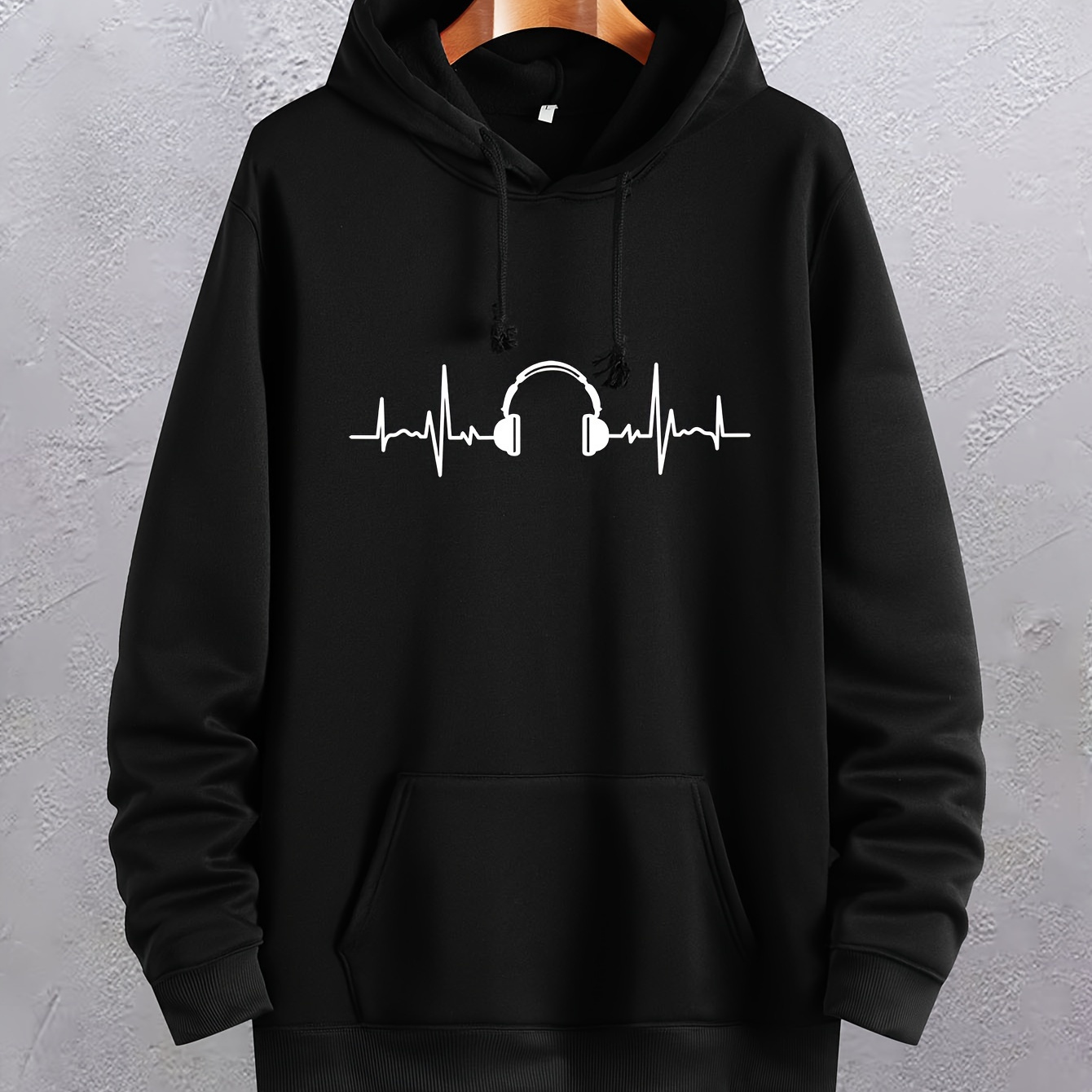 

Headphone Print Hoodies For Men, Graphic Hoodie With Kangaroo Pocket, Comfy Loose Trendy Hooded Pullover, Mens Clothing For Autumn Winter