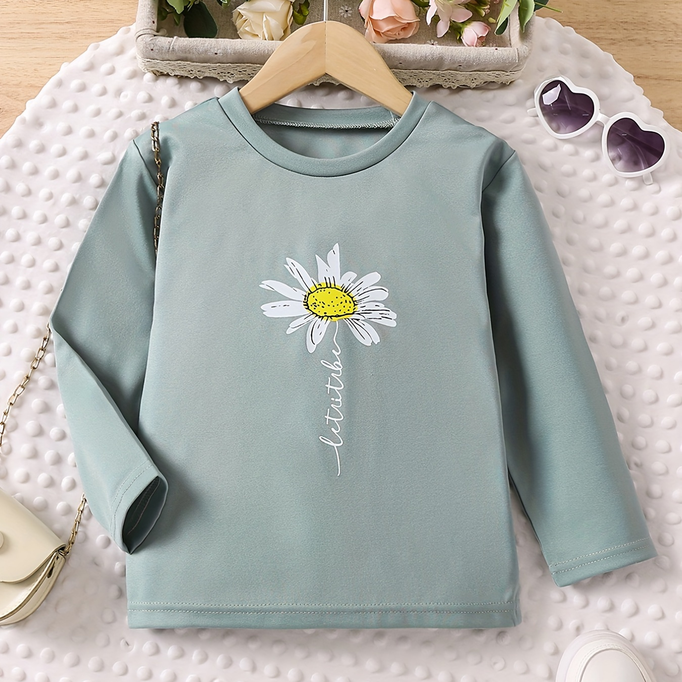 Yyeselk Business Casual Tops for Women Casual Long Sleeves Round Neck Cozy  Blouses Trendy Fleece Lovely Daisy Print Hoodless Sweatshirt Army Green L 