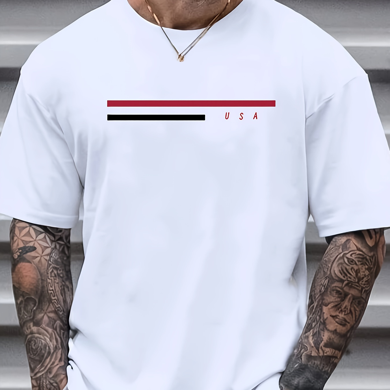 

Plus Size Men's "usa" T-shirt Oversized Short Sleeve Tees For Summer, Men's Clothing