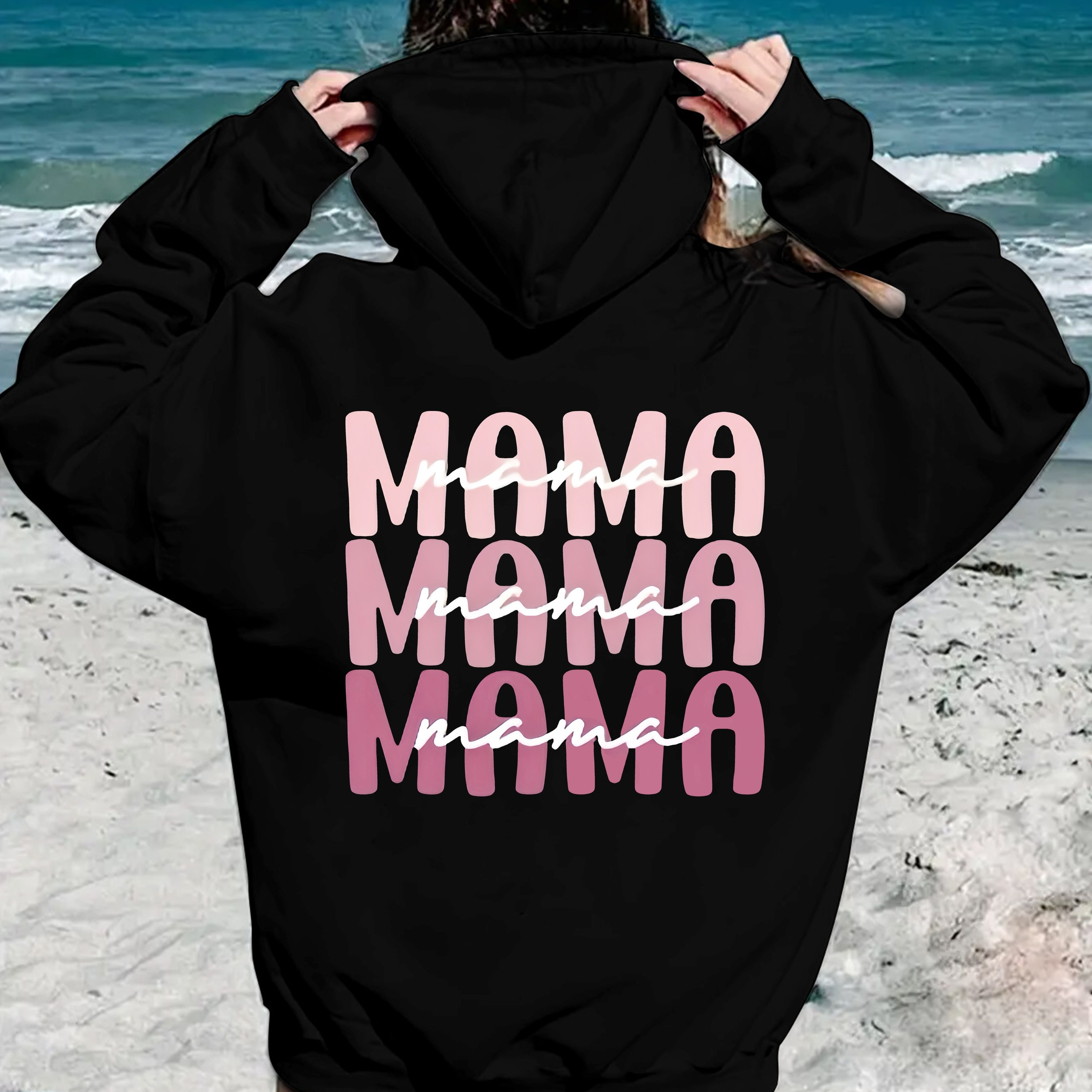 

Letter Print Hoodie, Casual Long Sleeve Kangaroo Pocket Hooded Sweatshirt, Women's Clothing