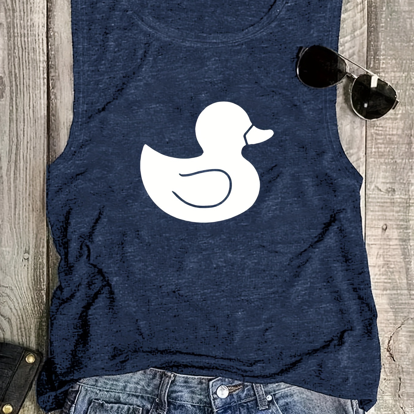 

Duck Print Crew Neck Tank Top, Casual Sleeveless Tank Top For Summer, Women's Clothing