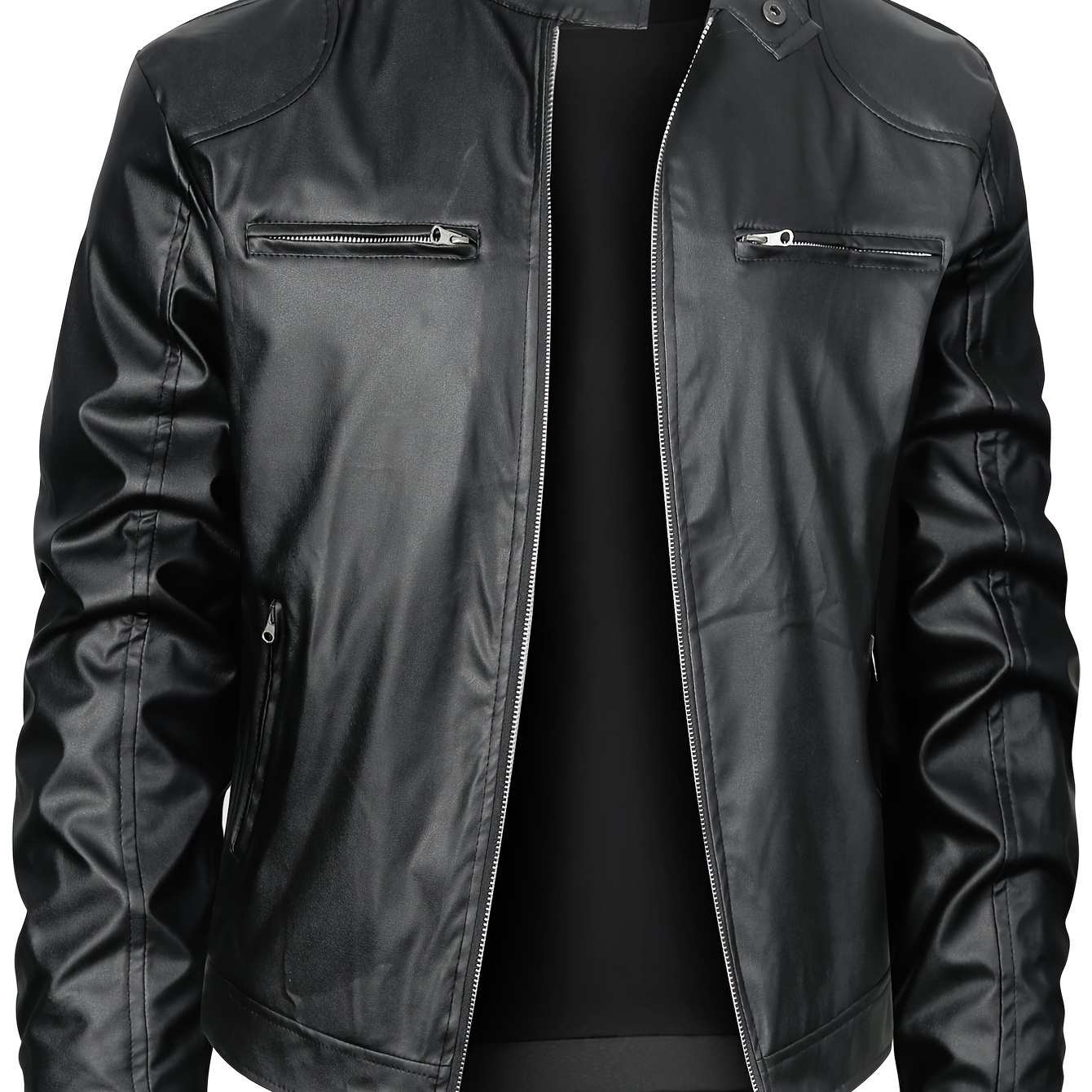 

Veste en cuir PU pour homme avec poches zippées, veste de moto zippée pour homme pour et l'hiver