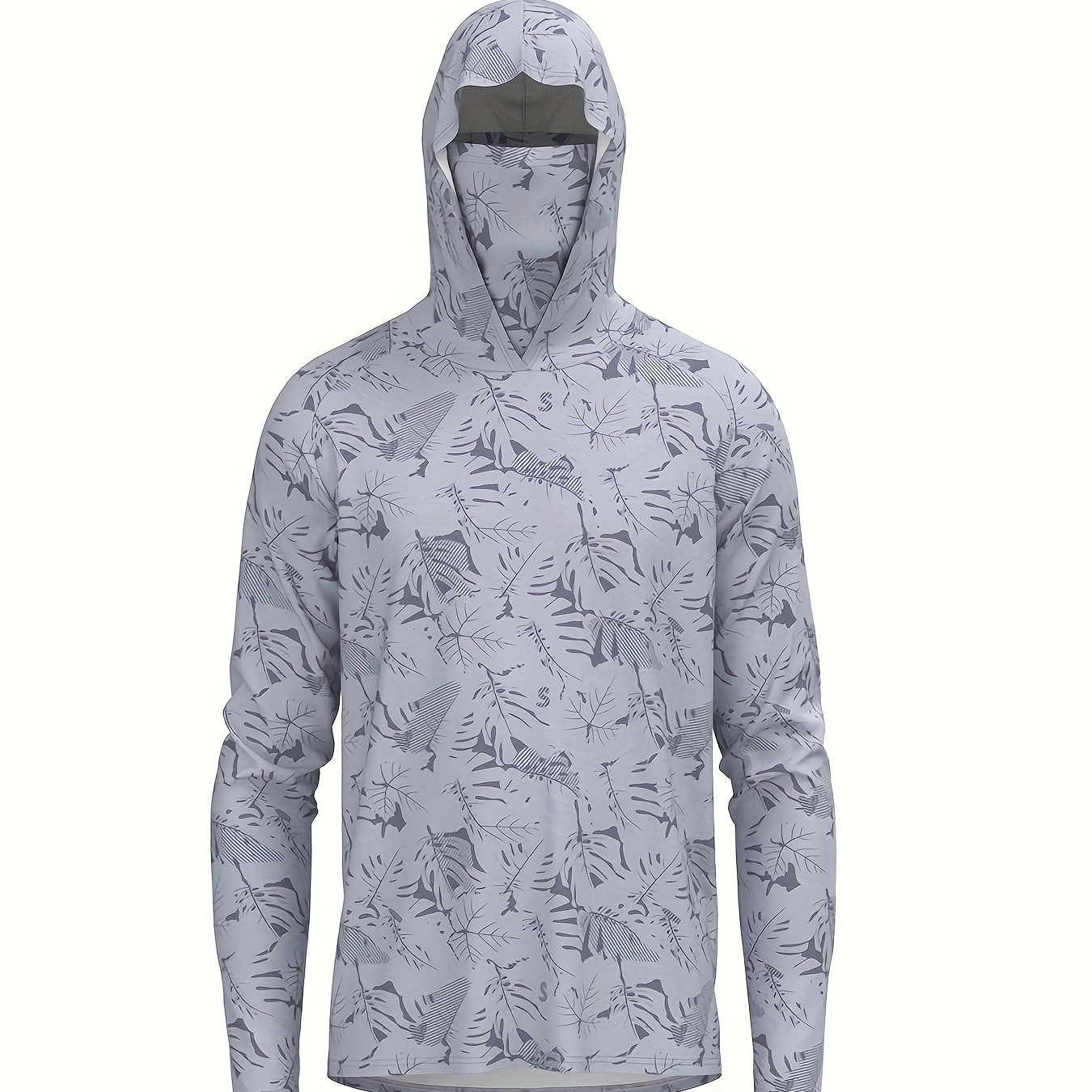 

Men's Floral Pattern Hooded Long Sleeve And Masked Sports Shirt, Quick Dry And Chic Tops Suitable For Outdoors Fishing And Training Wear