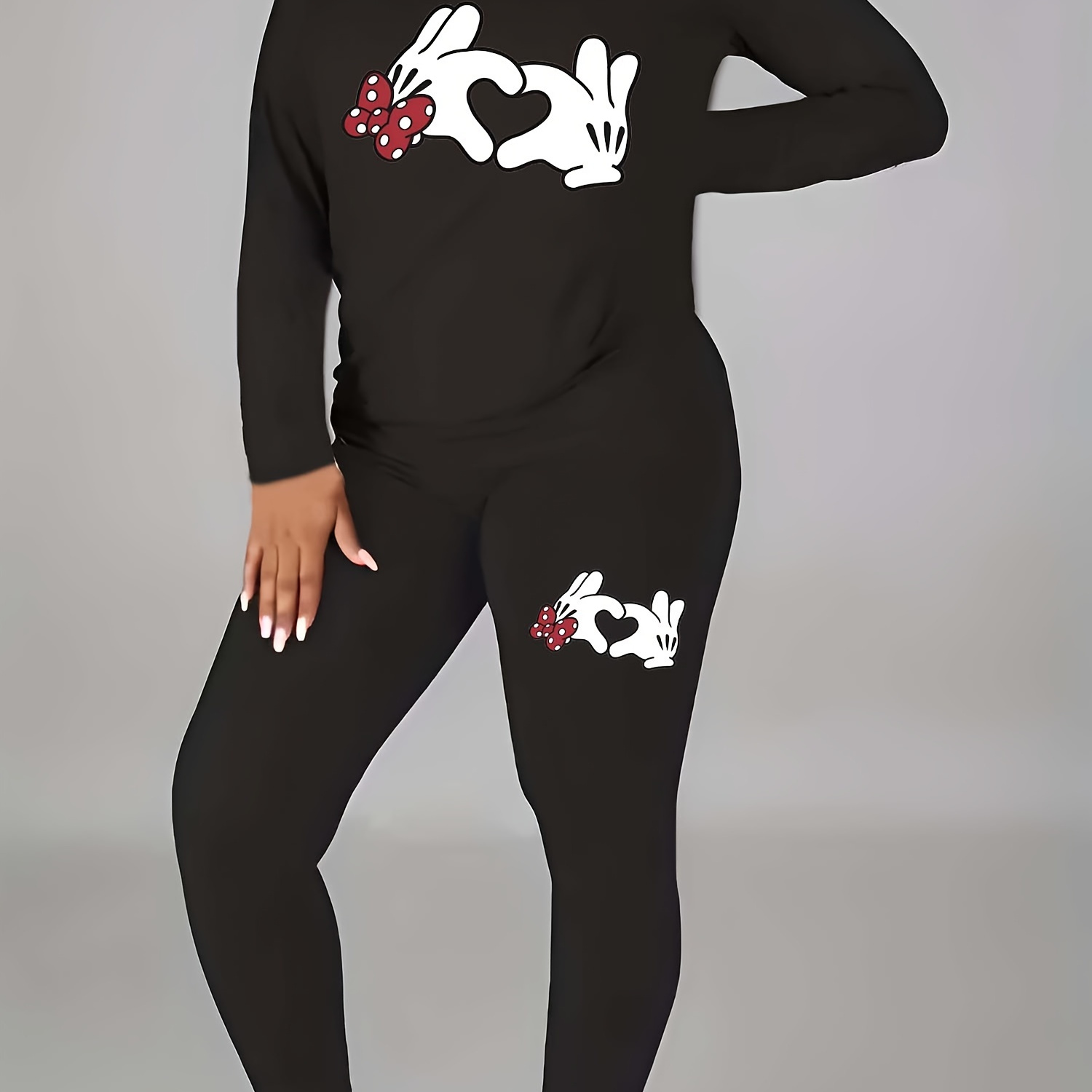 

Ensemble décontracté de leggings imprimés grande taille, haut à manches longues à col rond et tenues de leggings pour le printemps et l'automne, vêtements grande taille pour femmes