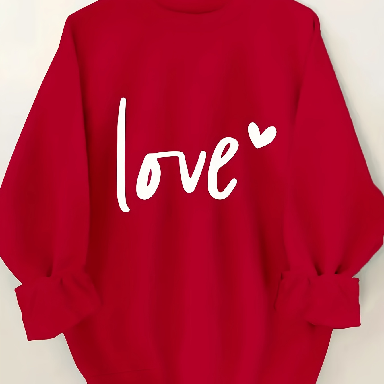 

Valentine's Day "love" Print Red Sweatshirt For Women - Cozy Long Sleeve Crew Neck, Casual Polyester Pullover, Machine Washable, Fall & Winter, Valentine Sweatshirt