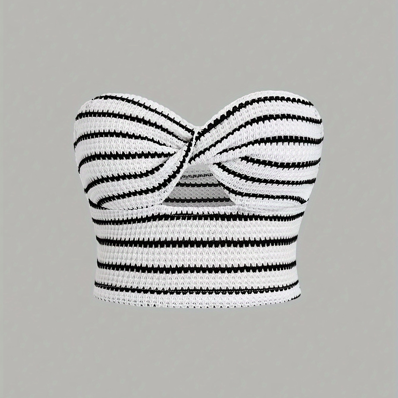 

Women's Striped Hollow Twist Collar Summer Shirt