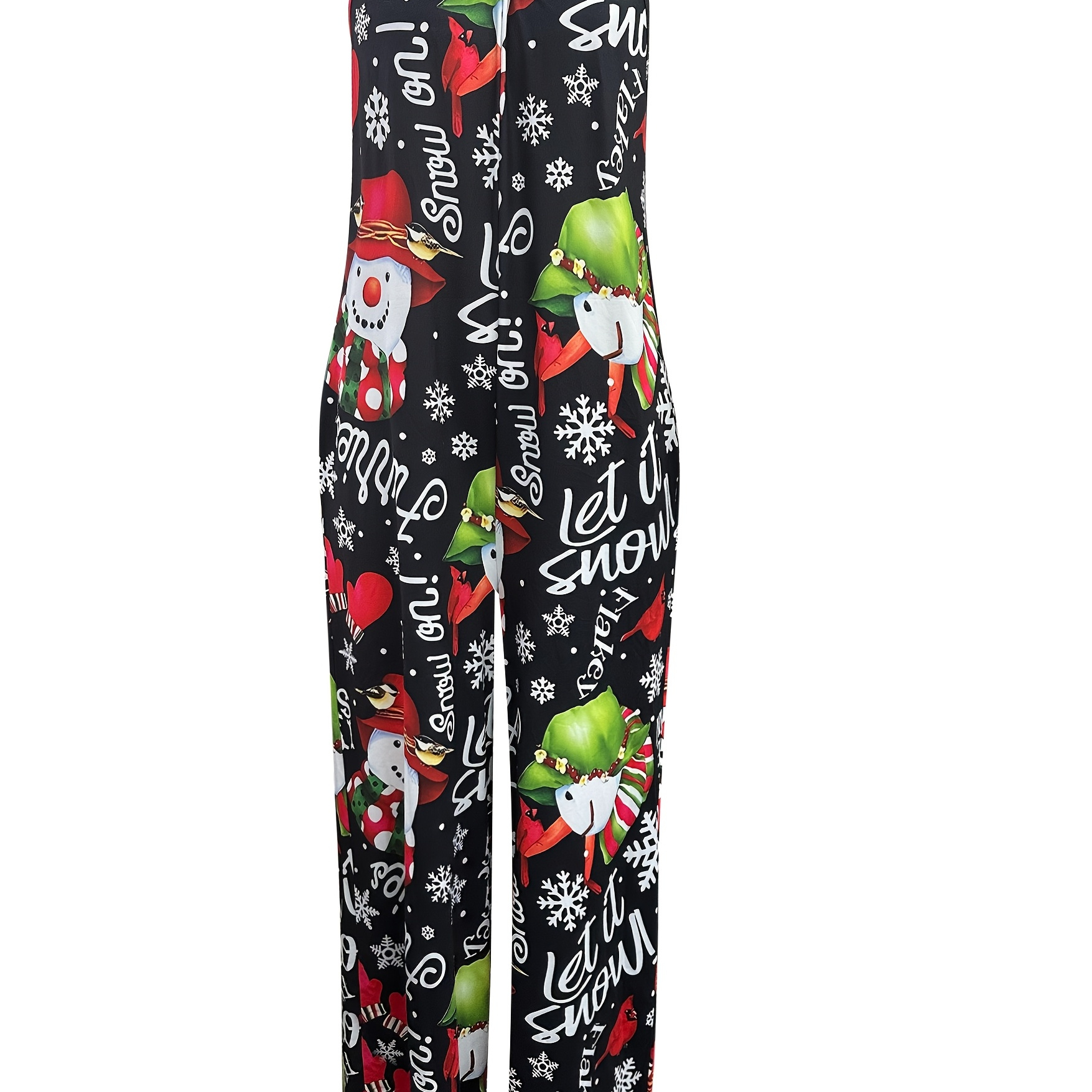 

Women's Festive Snowman Print Wide-leg Jumpsuit With Pockets - Casual Stretch Polyester , Sizes S-xxl, All