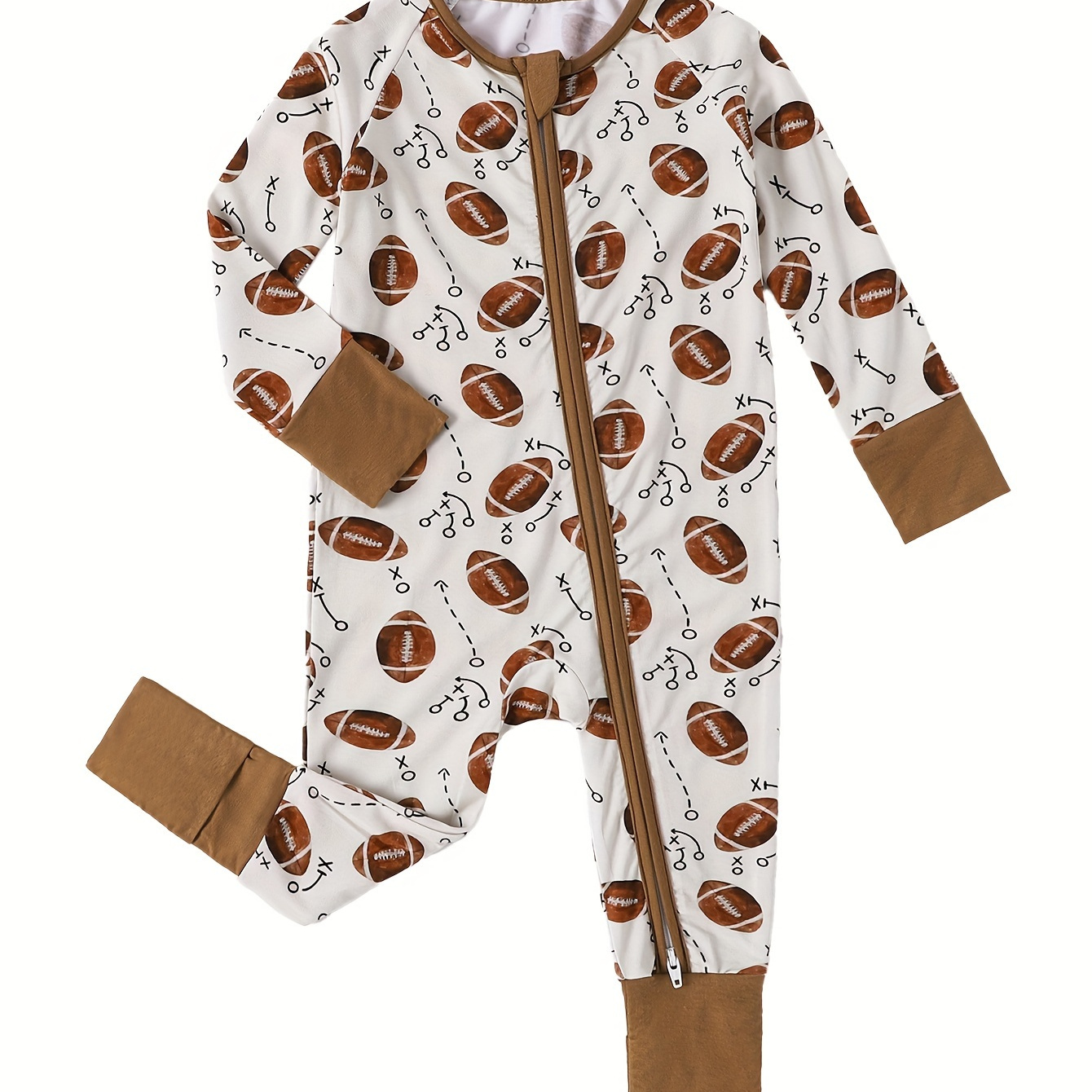 

Bamboo Fiber Bodysuit For Infants, Cartoon Football Pattern Long Sleeve Onesie, Baby Boy's Clothing