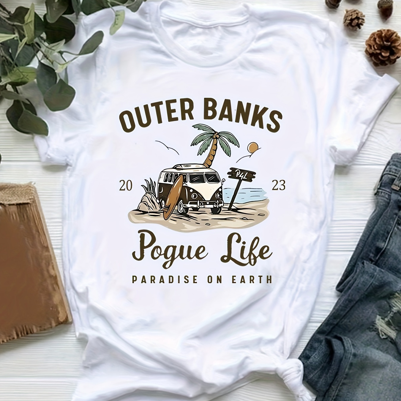 

Women's Chic T-shirt, Comfortable, Fashionable, Casual Short Sleeved, Round Neck, Daily Wear Top