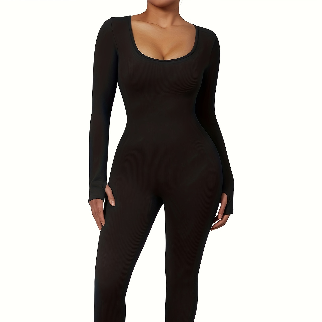 

Women's Ribbed Jumpsuit, Yoga Short Sleeve Fitness Bodysuit, , Stretchable Gym Outfit, Breathable Activewear One-piece With Neck Design