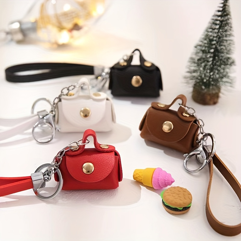 Bucket Lipstick Bag Leather Mini Keychain Charm Backpack Pendant Women Xmas  Gift