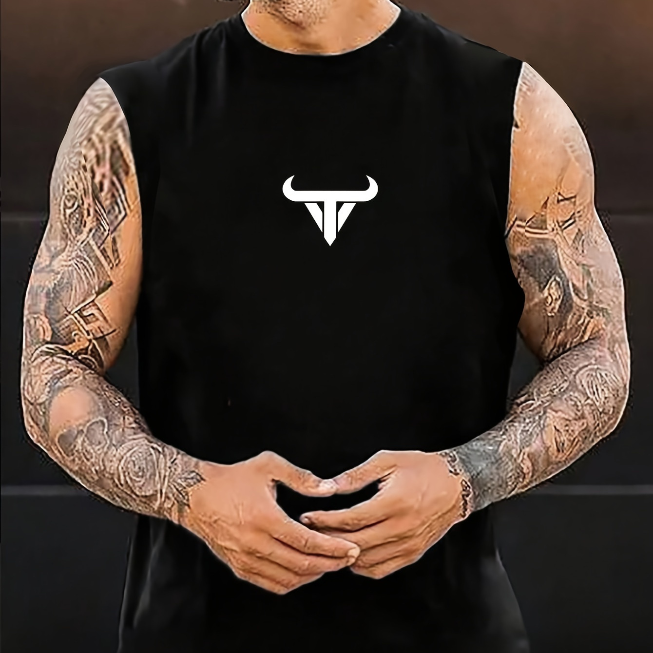 

Men's New Creative Print Tank Top T-shirt, Casual Style Sleeveless Round Neck Vest For Summer Fitness Gym Holidays