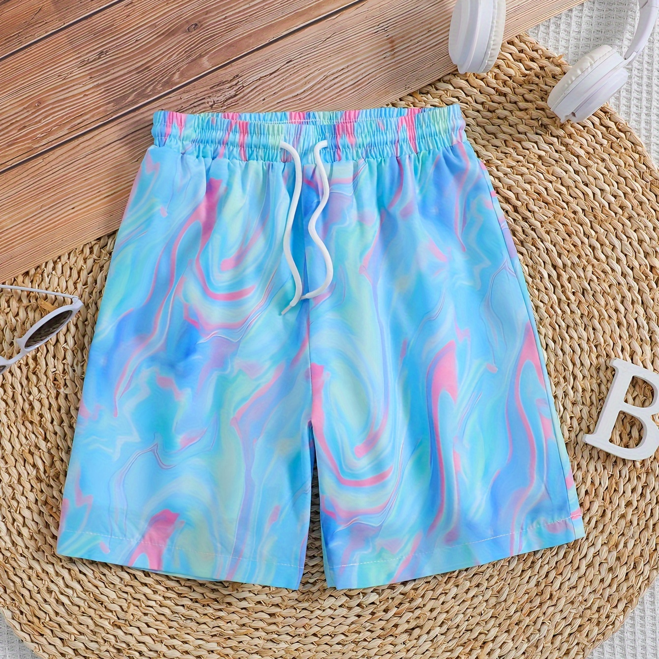 

Colorful Liquid Pattern Swim Trunks For Boys, Elastic Waist Beach Shorts, Kid's Swimwear For Summer Vacation