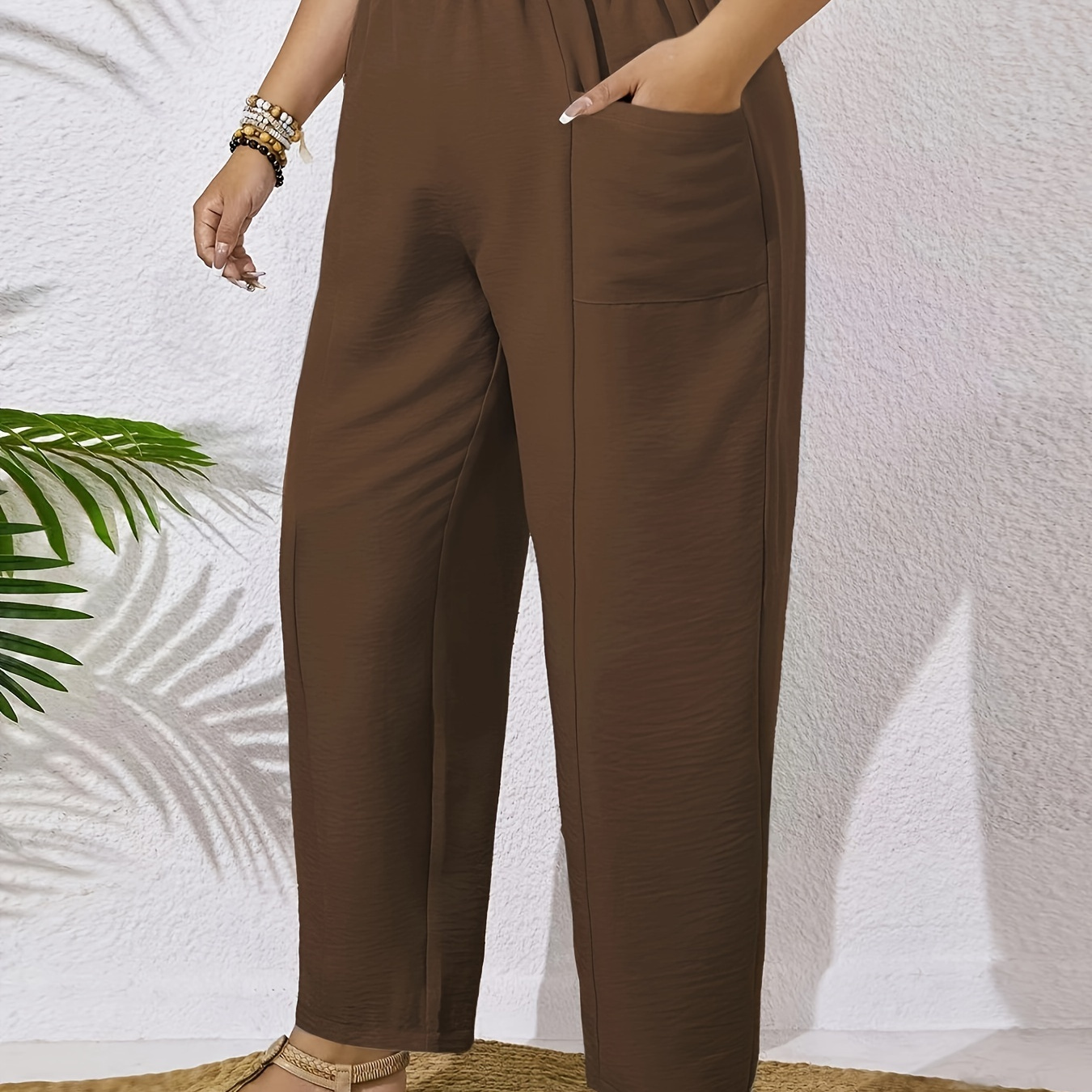 

Women's Elegant Solid Color Mary Crepe Casual Pants, 95% Polyester 5% Spandex, Non-stretch Woven Fabric, Straight Leg Trousers, 140g/m²