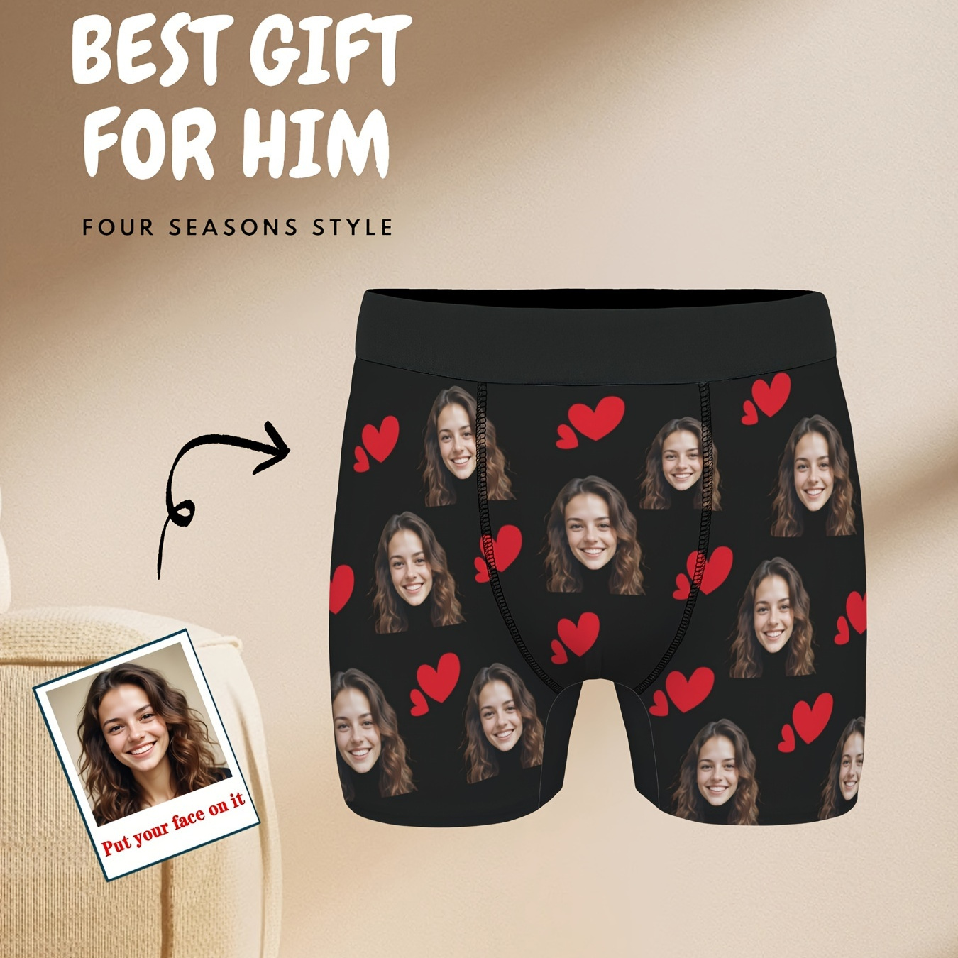 

Custom Men's Boxer Briefs - Personalized Photo Face Print, "i Love You" , Lightweight Breathable Quick-dry Fabric, Ideal Gift For Boyfriend/husband On Birthdays & Parties