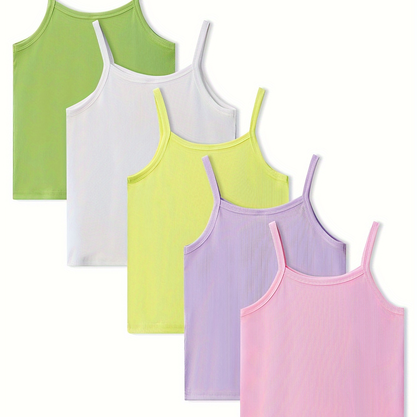 

5pcs Girls Breathable Tank Top Spaghetti Strap Pit Stripe Casual Comfy Tops
