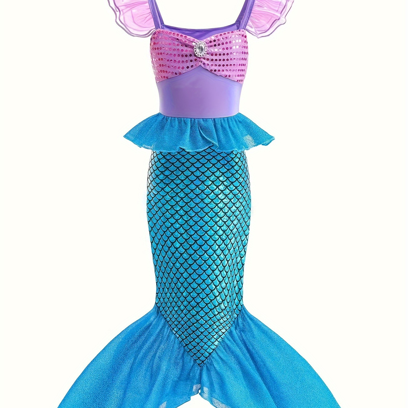 

Mermaid Inspired Girls Contrast Mesh Fishtail Princess Dress - Ideal For Halloween Party Birthday Fancy Dressed-up Performance
