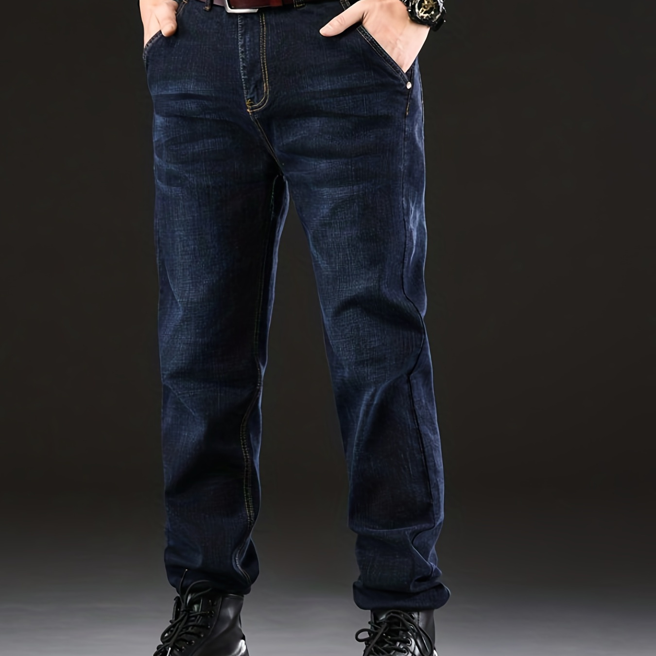 Plus Size Men's Denim Pants Spring Fall Winter Loose Fit Jeans, Men's Clothing