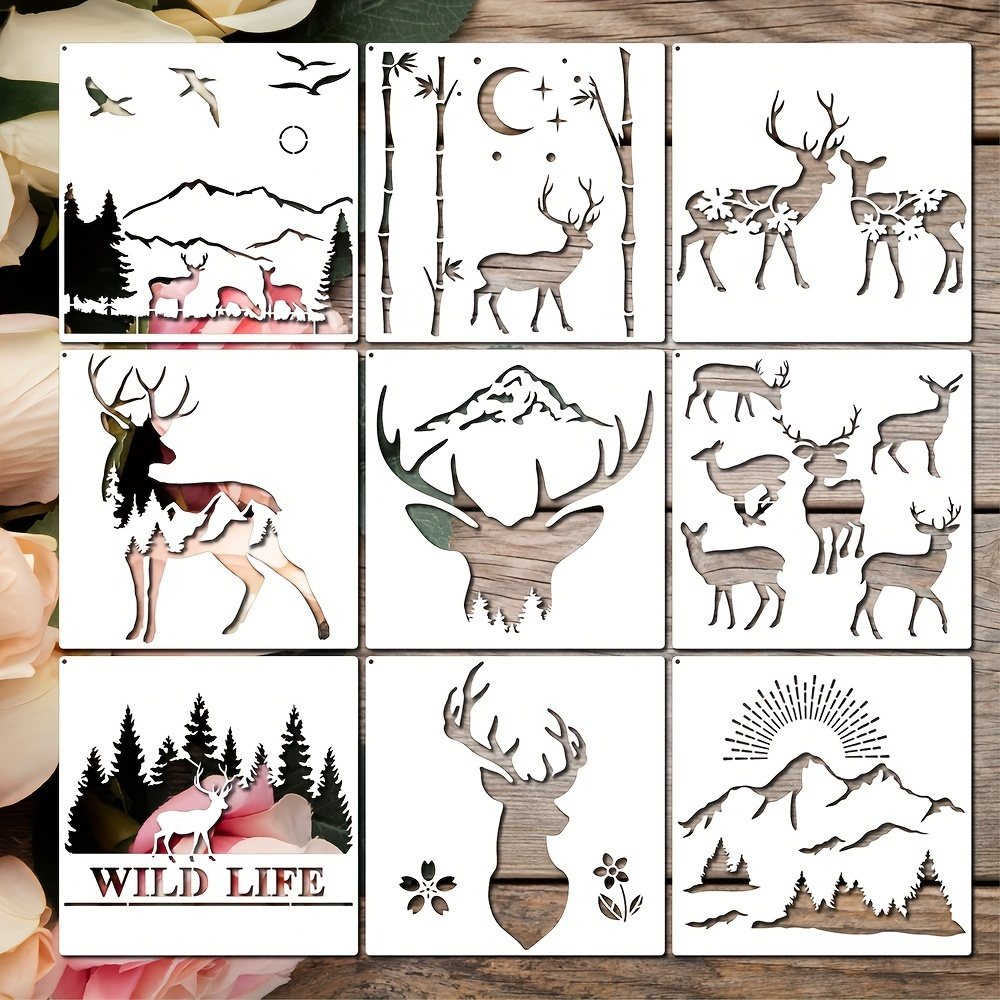 Mountain Stencils For Painting On Wood Burning Stencils And Patterns  Reusable Nature Deer Tree Stencils For Crafts Canvas Furniture Wall Drawing