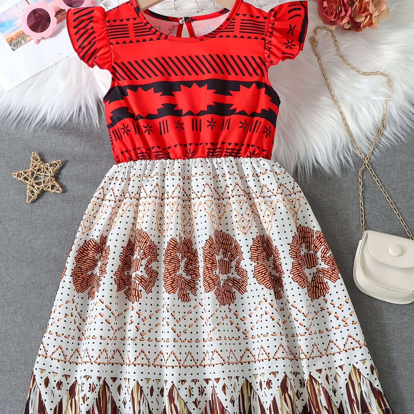 

Casual Boho Style Flutter Sleeve Dress For Girls Summer Holiday Party Gift
