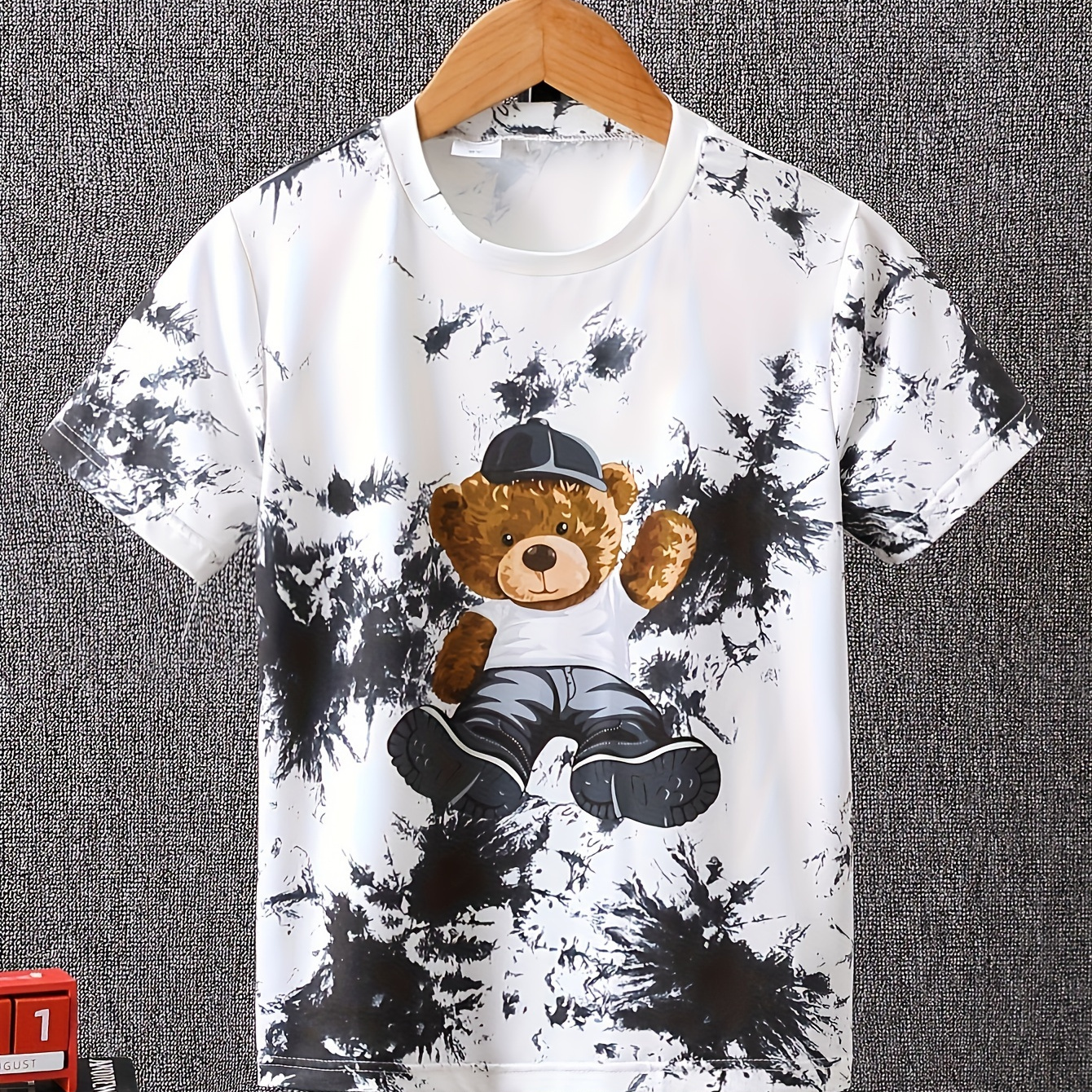 

Tie Dye Bear Print T-shirt, Tees For Boys, Casual Short Sleeve T-shirt For Summer Spring Fall